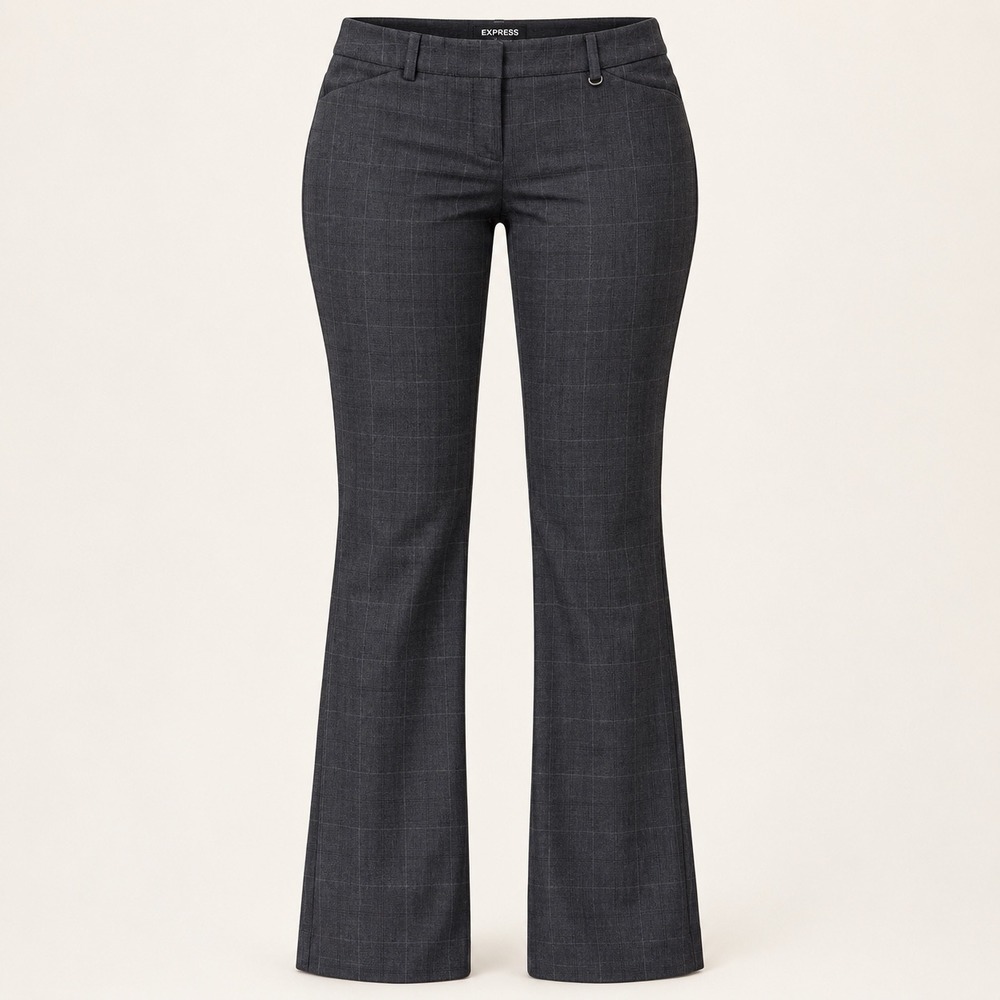 Office Siren Low Rise Dress Pants Express Editor Barely Boot Plaid 6R Gray